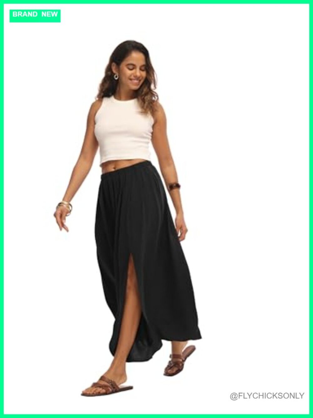 High Waisted Flowy Maxi Skirt with Side Slit - Picture 3 of 6